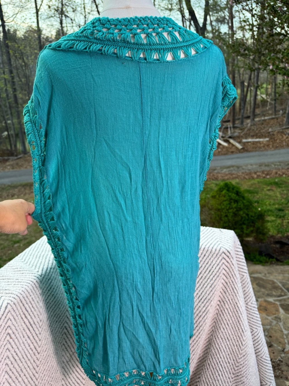 Turquoise Crochet-Trim Beach Vacation Cover-Up Dress - Picture 6 of 7